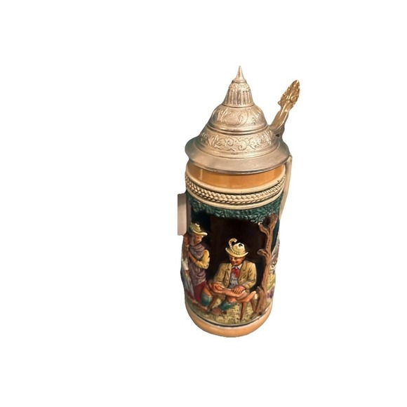 Other - Vintage German Beer Stein Hand Painted Scene Pewter Lid